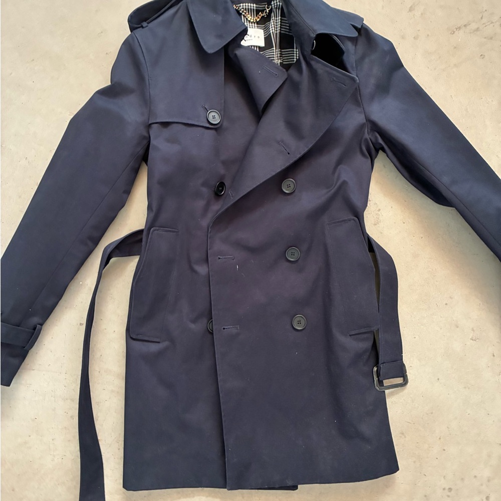 Sandro Mens Navy Trench Coat